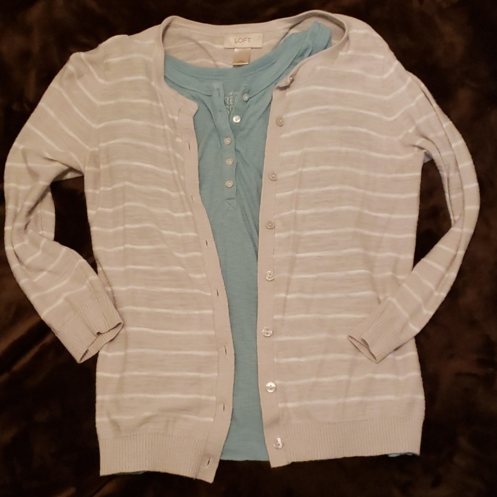 Grey and white striped cardigan